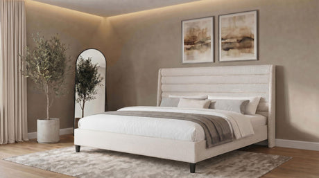 Leslie Beige Upholstered Tufted Eastern King Wingback Platform Bed from Coaster - Luna Furniture