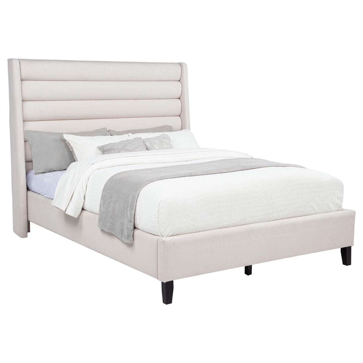 Leslie Beige Upholstered Tufted Eastern King Wingback Platform Bed from Coaster - Luna Furniture