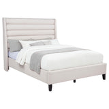 Leslie Beige Upholstered Tufted Eastern King Wingback Platform Bed from Coaster - Luna Furniture