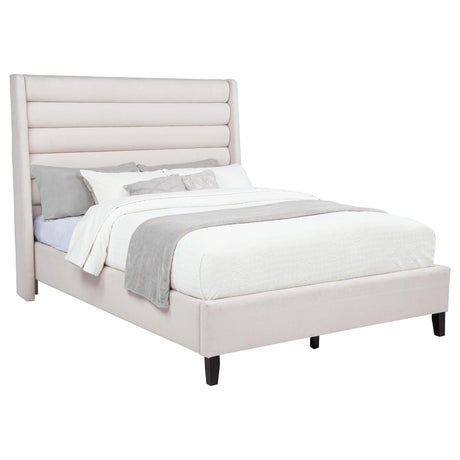 Leslie Beige Upholstered Tufted Eastern King Wingback Platform Bed from Coaster - Luna Furniture