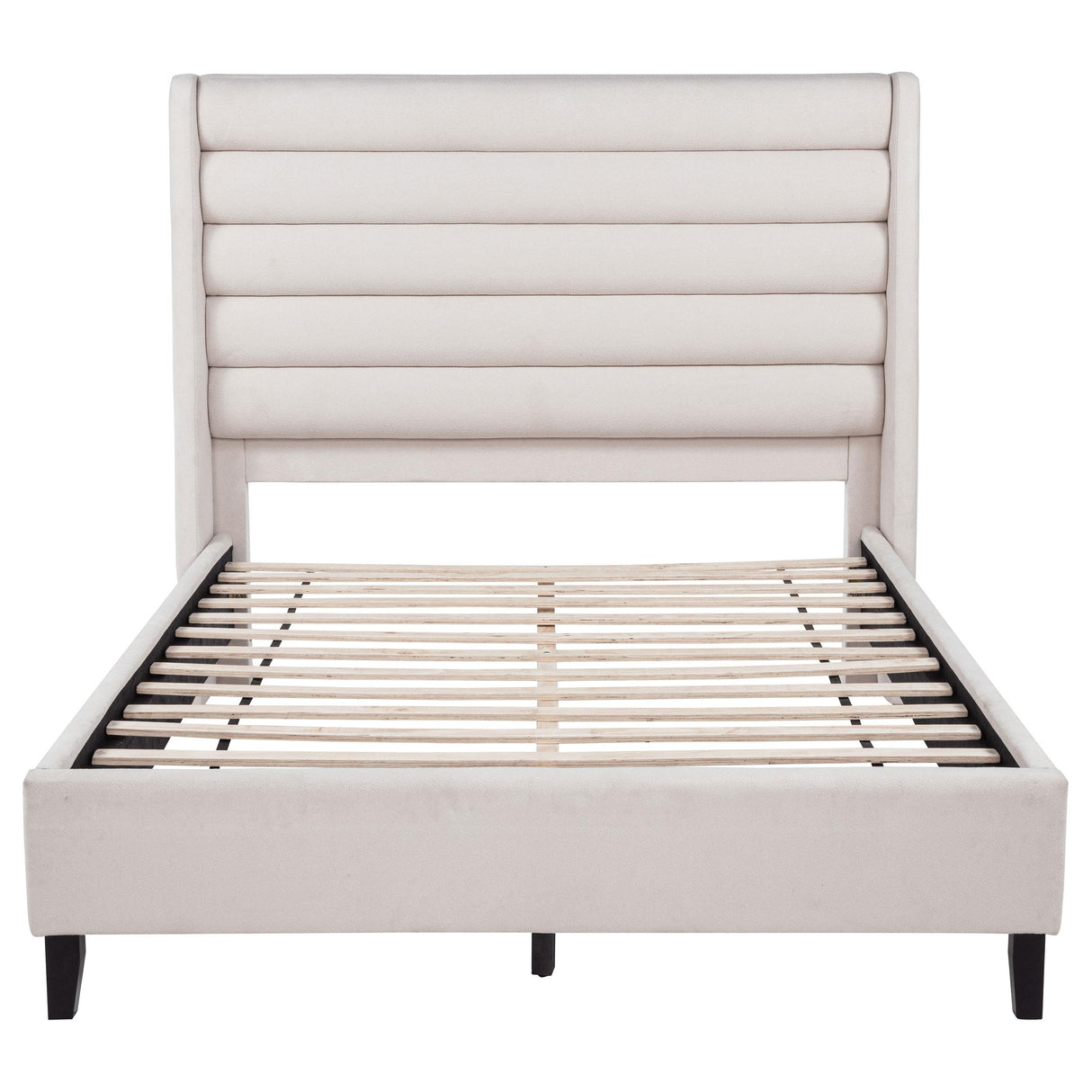 Leslie Beige Upholstered Tufted Eastern King Wingback Platform Bed from Coaster - Luna Furniture