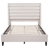Leslie Beige Upholstered Tufted Eastern King Wingback Platform Bed from Coaster - Luna Furniture