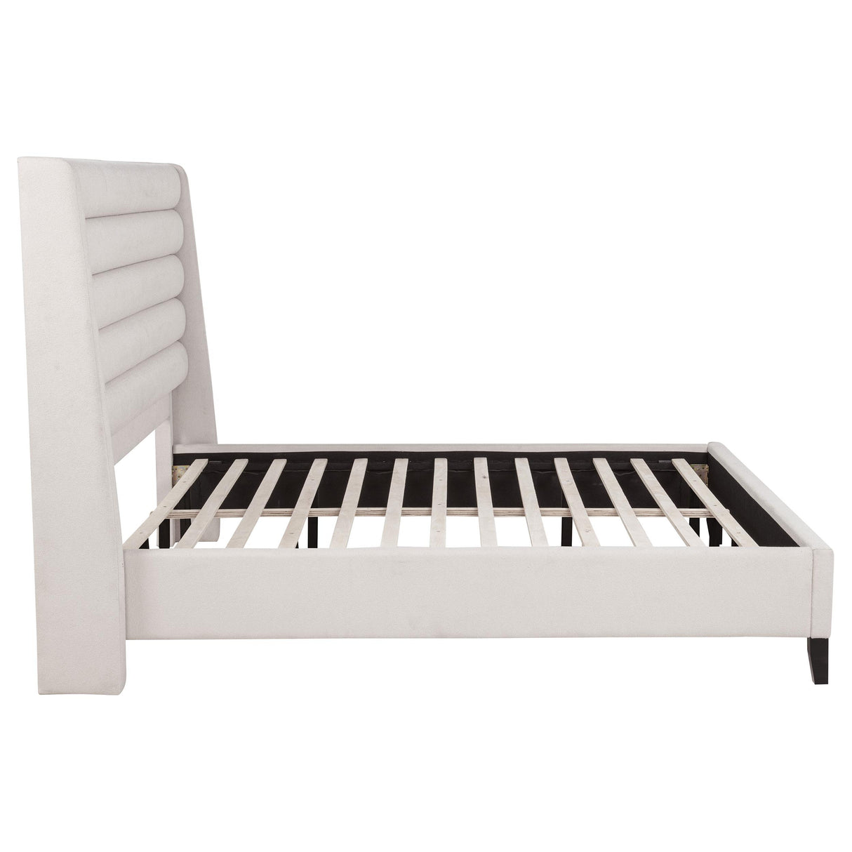 Leslie Beige Upholstered Tufted Eastern King Wingback Platform Bed from Coaster - Luna Furniture