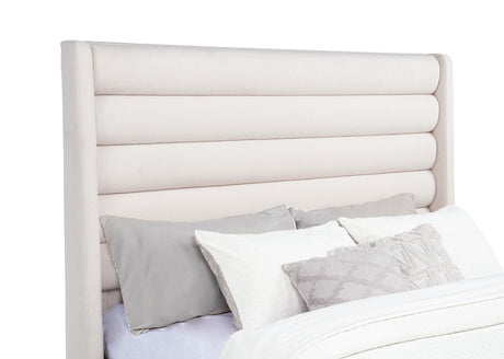 Leslie Beige Upholstered Tufted Eastern King Wingback Platform Bed from Coaster - Luna Furniture