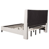 Leslie Beige California King Platform Bed, back view and underside framing, studio shot