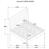 Leslie Beige California King Platform Bed dimensions, line drawing with measurements