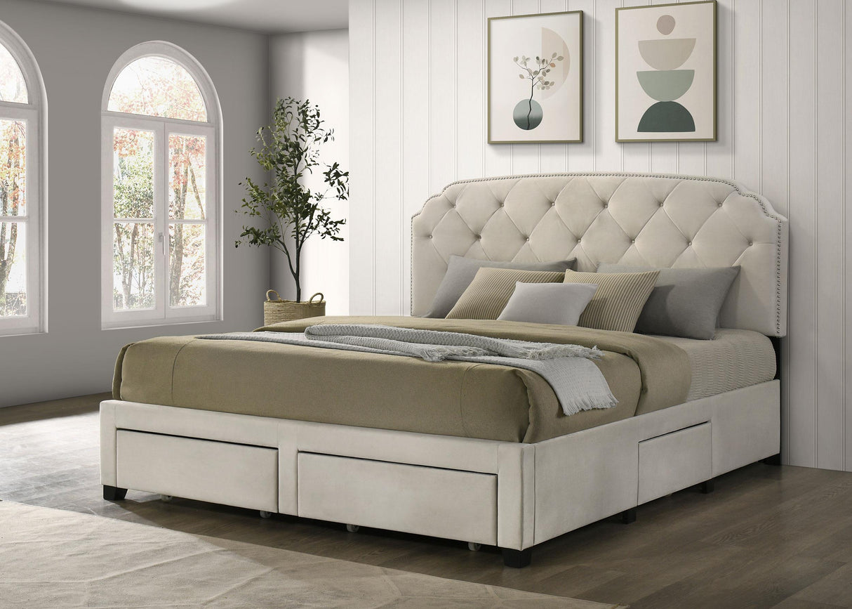 Marianna Cream 4-Drawer Upholstered Eastern King Storage Bed from Coaster - Luna Furniture