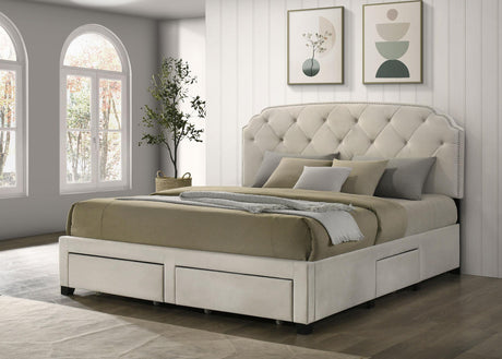 Marianna Cream 4-Drawer Upholstered Eastern King Storage Bed from Coaster - Luna Furniture