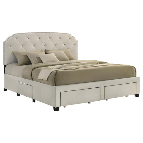 Marianna Cream 4-Drawer Upholstered Eastern King Storage Bed from Coaster - Luna Furniture