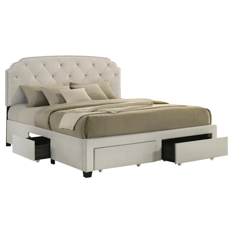 Marianna Cream 4-Drawer Upholstered Eastern King Storage Bed from Coaster - Luna Furniture