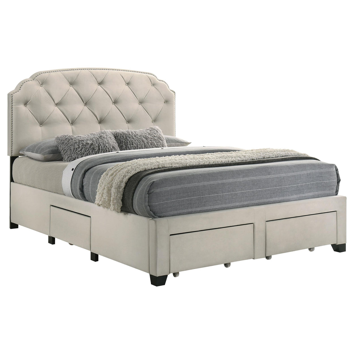 Marianna Cream 4-Drawer Upholstered Queen Storage Bed from Coaster - Luna Furniture