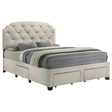 Marianna Cream 4-Drawer Upholstered Queen Storage Bed from Coaster - Luna Furniture