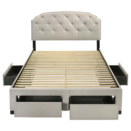 Marianna Cream 4-Drawer Upholstered Queen Storage Bed from Coaster - Luna Furniture