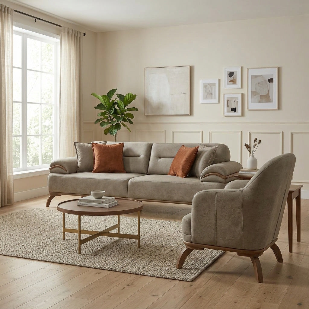 Mia 4-pieces (2 Sofa & 2 Chair) Livingroom Set in Beige from Furnia - Luna Furniture