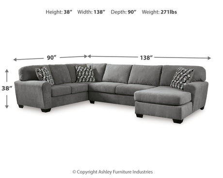 Birkdale Court Gray 3-Piece RAF Chaise Sectional from Ashley - Luna Furniture