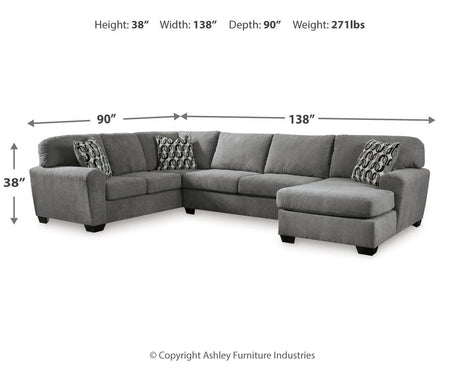 Birkdale Court Gray 3-Piece RAF Chaise Sectional from Ashley - Luna Furniture