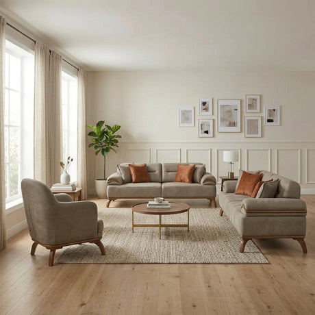 Mia 4-pieces (2 Sofa & 2 Chair) Livingroom Set in Beige from Furnia - Luna Furniture