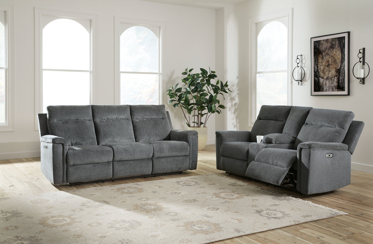 Barnsana Gravel Sofa, Loveseat and Recliner Power Reclining Living Room Set from Ashley - Luna Furniture