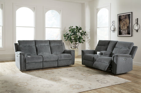 Barnsana Gravel Sofa, Loveseat and Recliner Power Reclining Living Room Set from Ashley Furniture - Luna Furniture