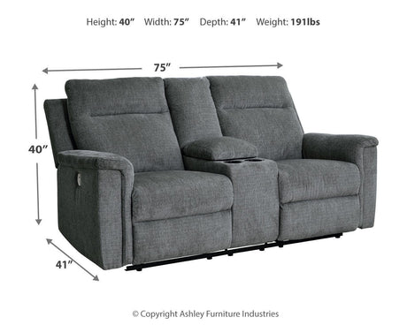 Barnsana Gravel Power Reclining Loveseat with Console from Ashley Furniture - Luna Furniture