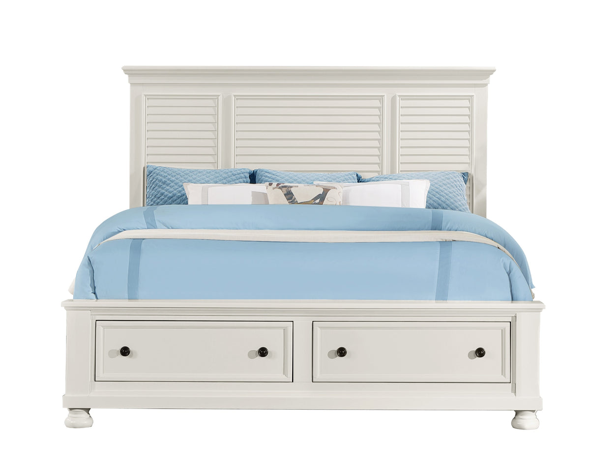 Laurelin White Queen Sleigh Platform Bed with Footboard Storage