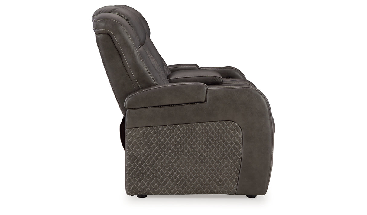 Fyne-Dyme Shadow Power Reclining Loveseat with Console from Ashley - Luna Furniture