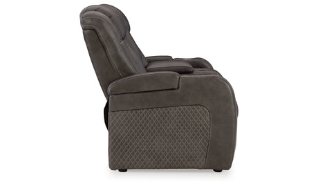 Fyne-Dyme Shadow Power Reclining Loveseat with Console from Ashley Furniture - Luna Furniture