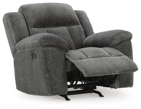 Frohn Graphite Reclining Sofa, Reclining Loveseat with Console and 2 Recliners from Ashley - Luna Furniture