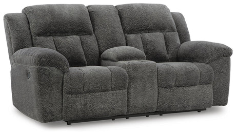 Frohn Graphite Reclining Sofa, Reclining Loveseat with Console and 2 Recliners from Ashley - Luna Furniture