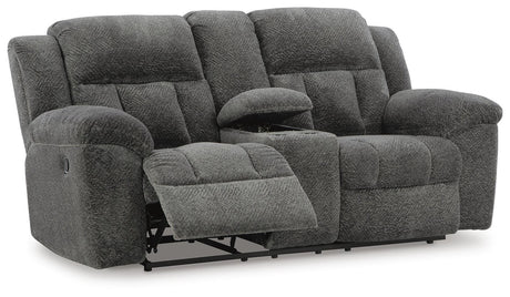 Frohn Graphite Reclining Sofa, Reclining Loveseat with Console and 2 Recliners from Ashley - Luna Furniture