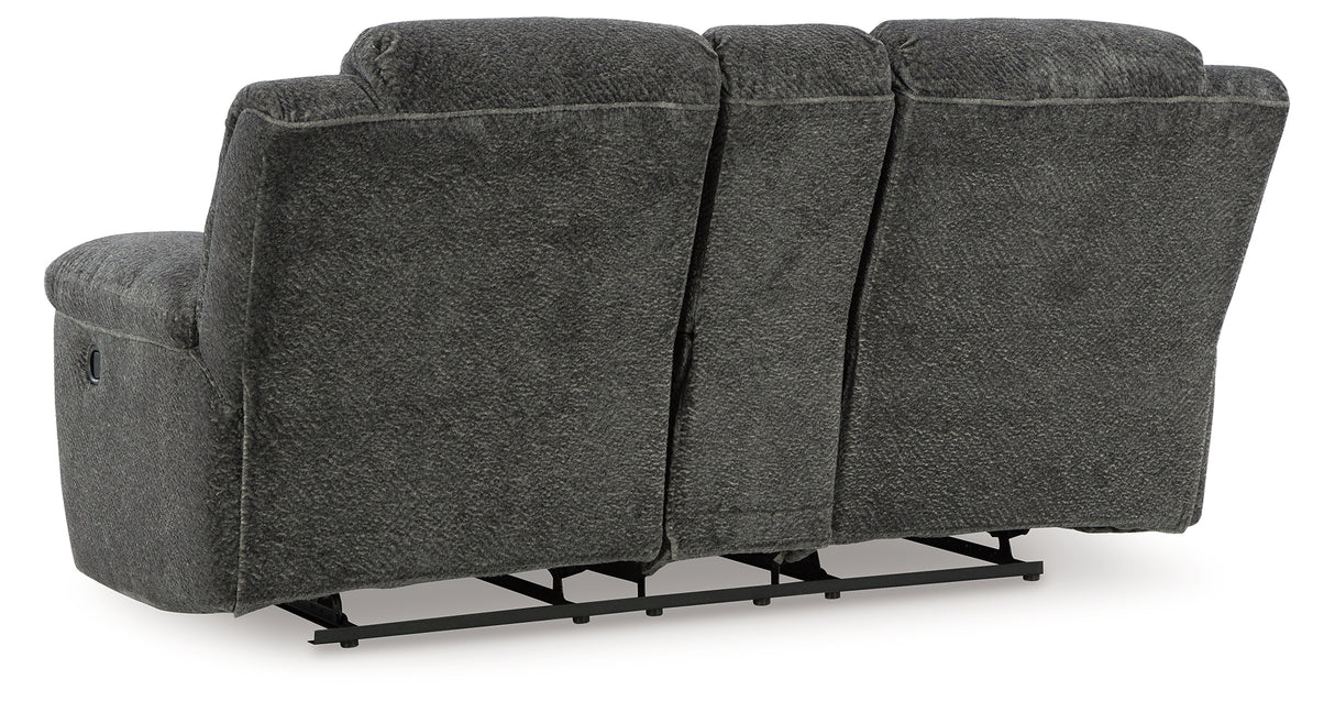 Frohn Graphite Reclining Loveseat with Console from Ashley Furniture - Luna Furniture