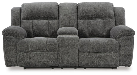 Frohn Graphite Reclining Sofa, Reclining Loveseat with Console and 2 Recliners from Ashley - Luna Furniture