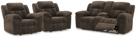 Frohn Chocolate Reclining Loveseat and 2 Recliners from Ashley - Luna Furniture