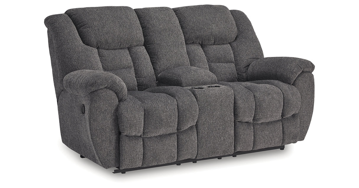 Foreside Charcoal Reclining Loveseat with Console from Ashley Furniture - Luna Furniture