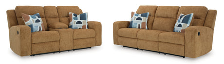 Kanlow Honey Reclining Sofa and Loveseat from Ashley - Luna Furniture