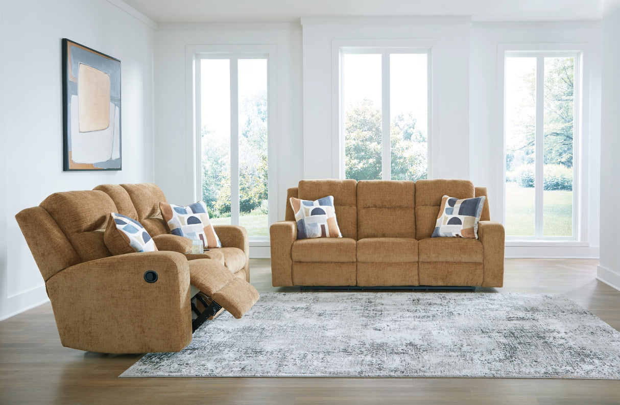 Kanlow Honey Reclining Sofa and Loveseat from Ashley - Luna Furniture