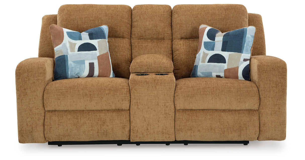 Kanlow Honey Reclining Loveseat with Console from Ashley Furniture - Luna Furniture
