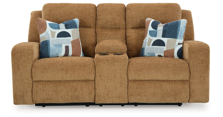 Kanlow Honey Reclining Loveseat with Console from Ashley Furniture - Luna Furniture