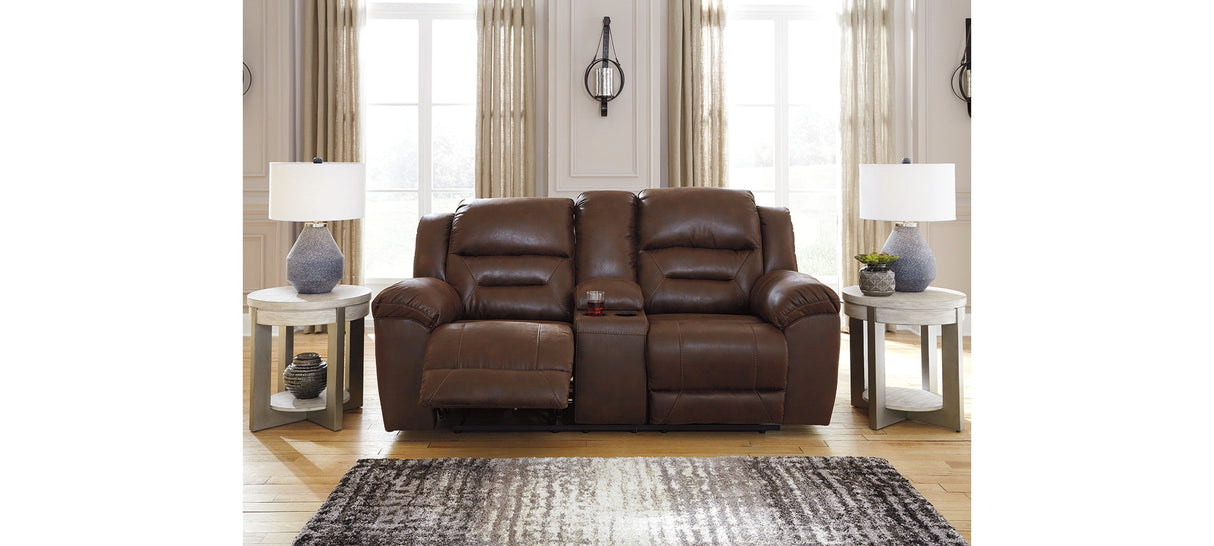 Stoneland Chocolate Power Reclining Loveseat with Console from Ashley - Luna Furniture