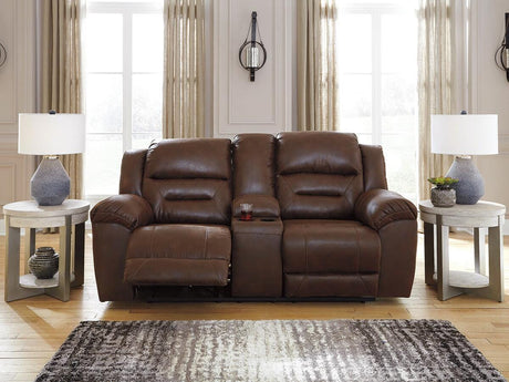 Stoneland Chocolate Reclining Loveseat with Console from Ashley Furniture - Luna Furniture