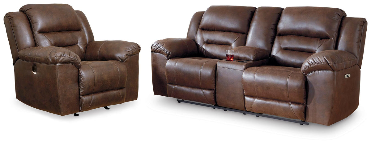 Stoneland Chocolate Power Reclining Loveseat and Power Recliner from Ashley - Luna Furniture