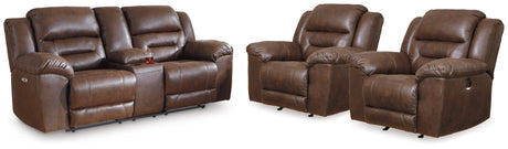 Stoneland Chocolate Power Reclining Loveseat with Console and 2 Recliners from Ashley Furniture - Luna Furniture