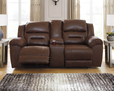 Stoneland Chocolate Reclining Loveseat with Console from Ashley Furniture - Luna Furniture