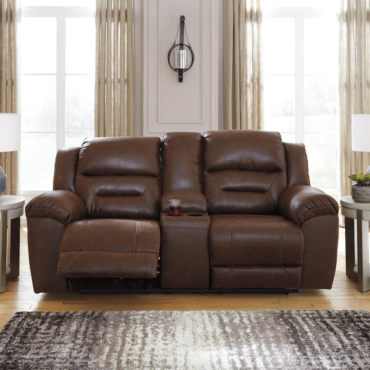 Stoneland Chocolate Reclining Loveseat with Console from Ashley Furniture - Luna Furniture