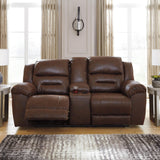 Stoneland Chocolate Reclining Loveseat with Console from Ashley Furniture - Luna Furniture