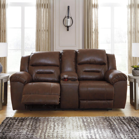 Stoneland Chocolate Reclining Loveseat with Console from Ashley Furniture - Luna Furniture