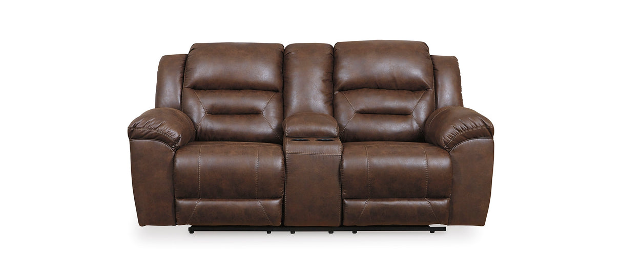 Stoneland Chocolate Power Reclining Loveseat with Console from Ashley - Luna Furniture