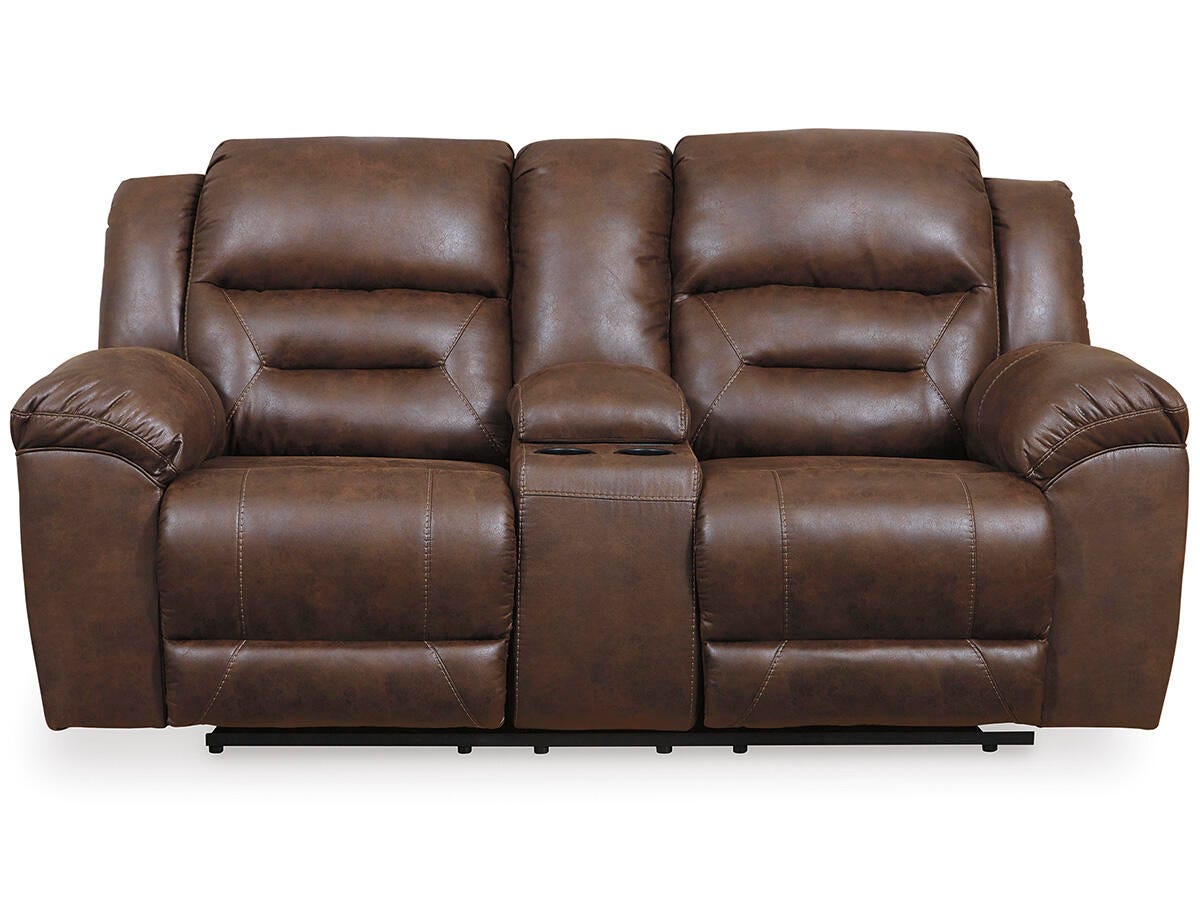 Stoneland Chocolate Power Reclining Loveseat with Console from Ashley Furniture - Luna Furniture