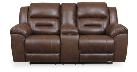 Stoneland Chocolate Reclining Loveseat with Console from Ashley Furniture - Luna Furniture