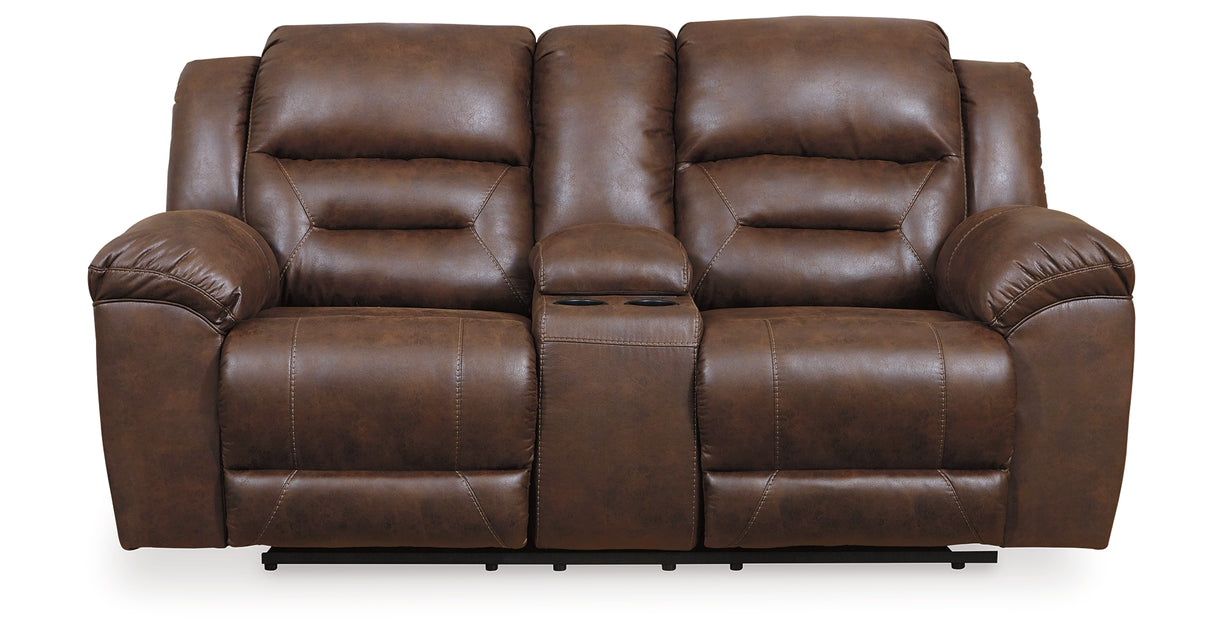 Stoneland Chocolate Power Reclining Loveseat with Console from Ashley - Luna Furniture